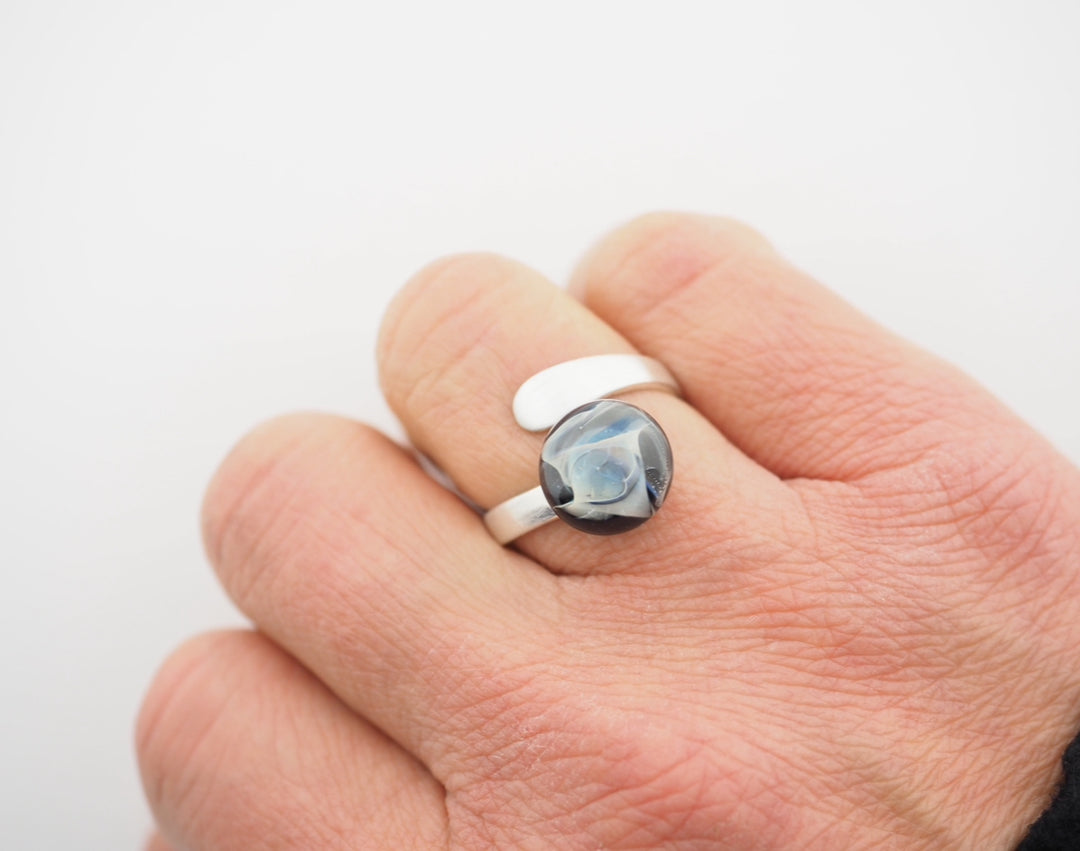 Silver Smoke Adjustable Ring - Handcrafted Glass Jewelry