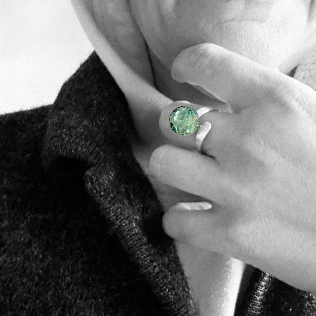 Silver Smoke Adjustable Ring - Handcrafted Glass Jewelry