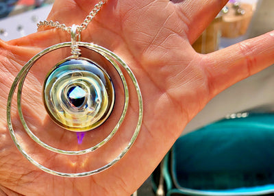 Artisan borosilicate glass jewelry examples. handmade glass jewelry contact