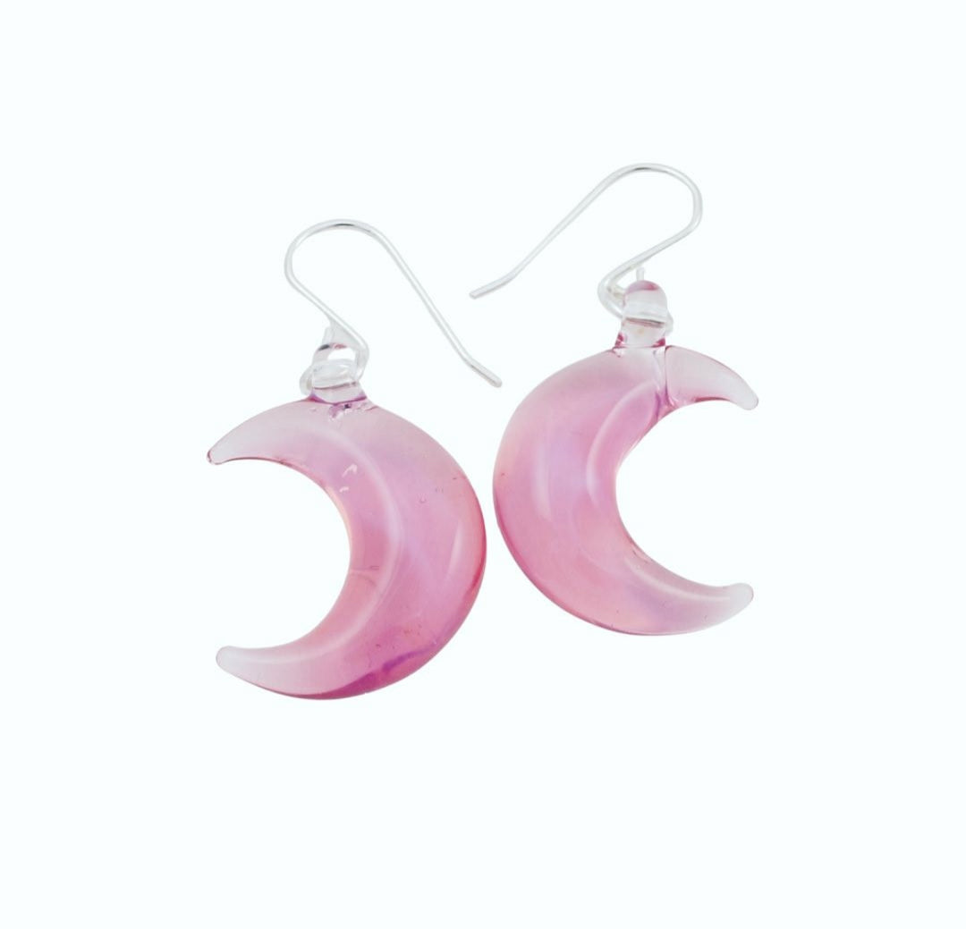 Hazy Pink Crescent Moon Earrings